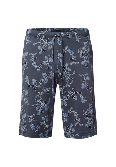 Navy shorts with floral pattern on a white background